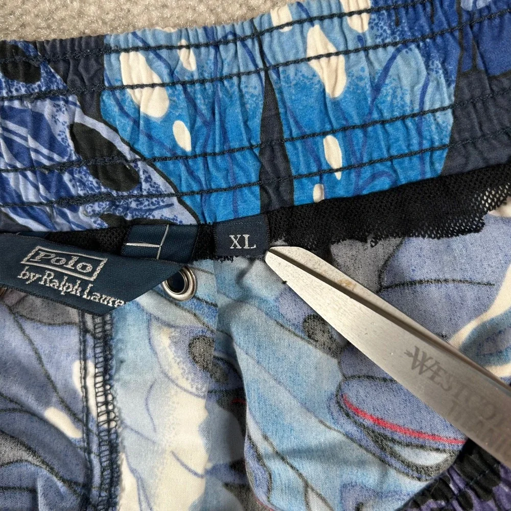 VTG Polo Ralph Lauren Swim Trunks Mens XL Blue Butterfly Wing Print Mesh Lined 5